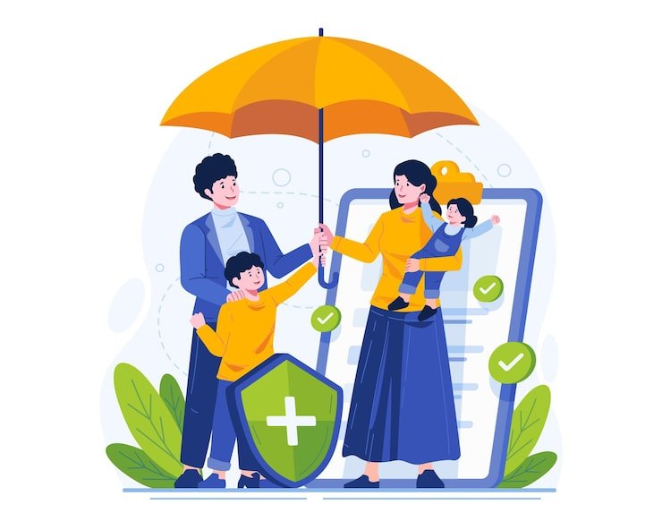 happy family standing umbrella together protected by insurance 138260 1738